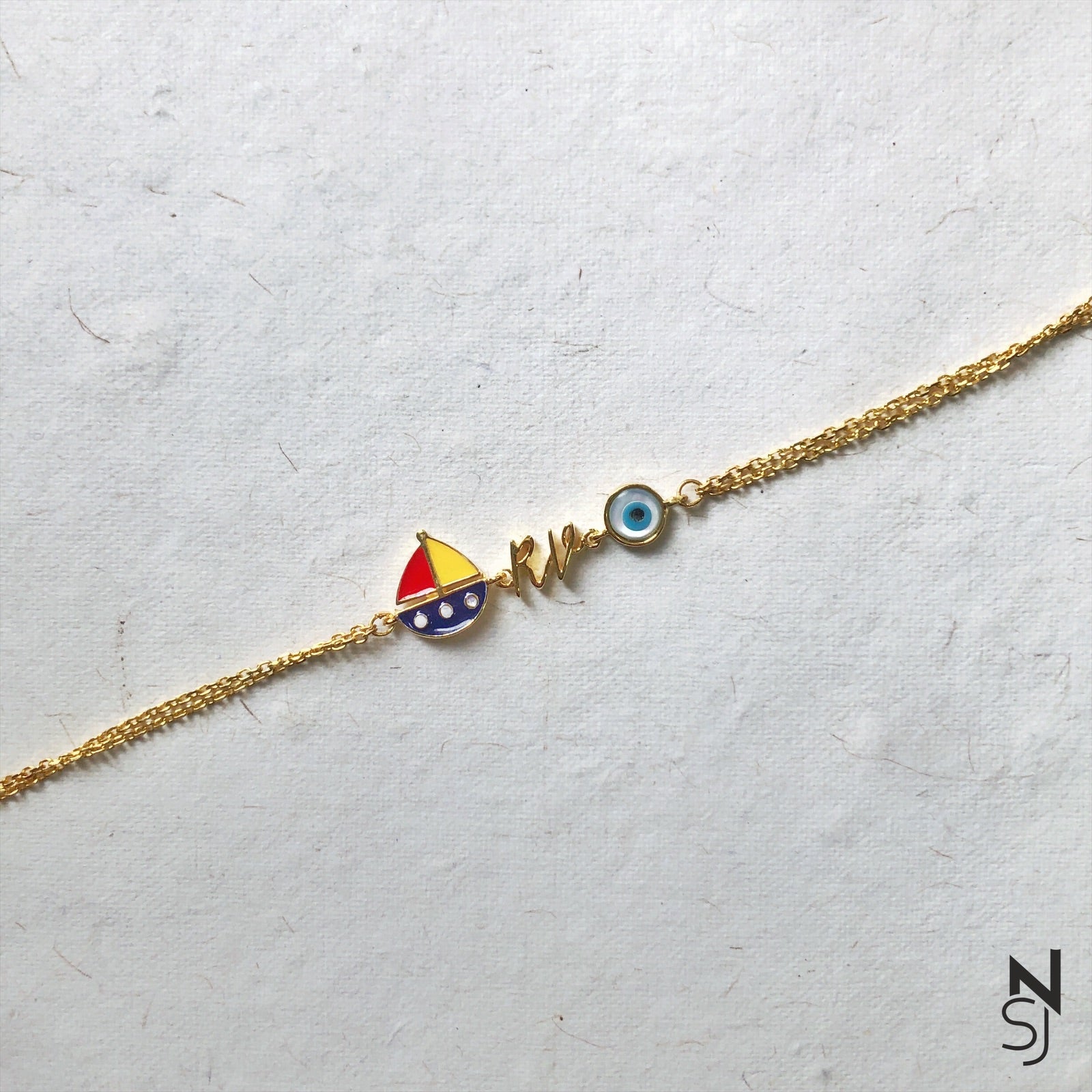 Custom Name Sailboat With Evil Eye Bracelet