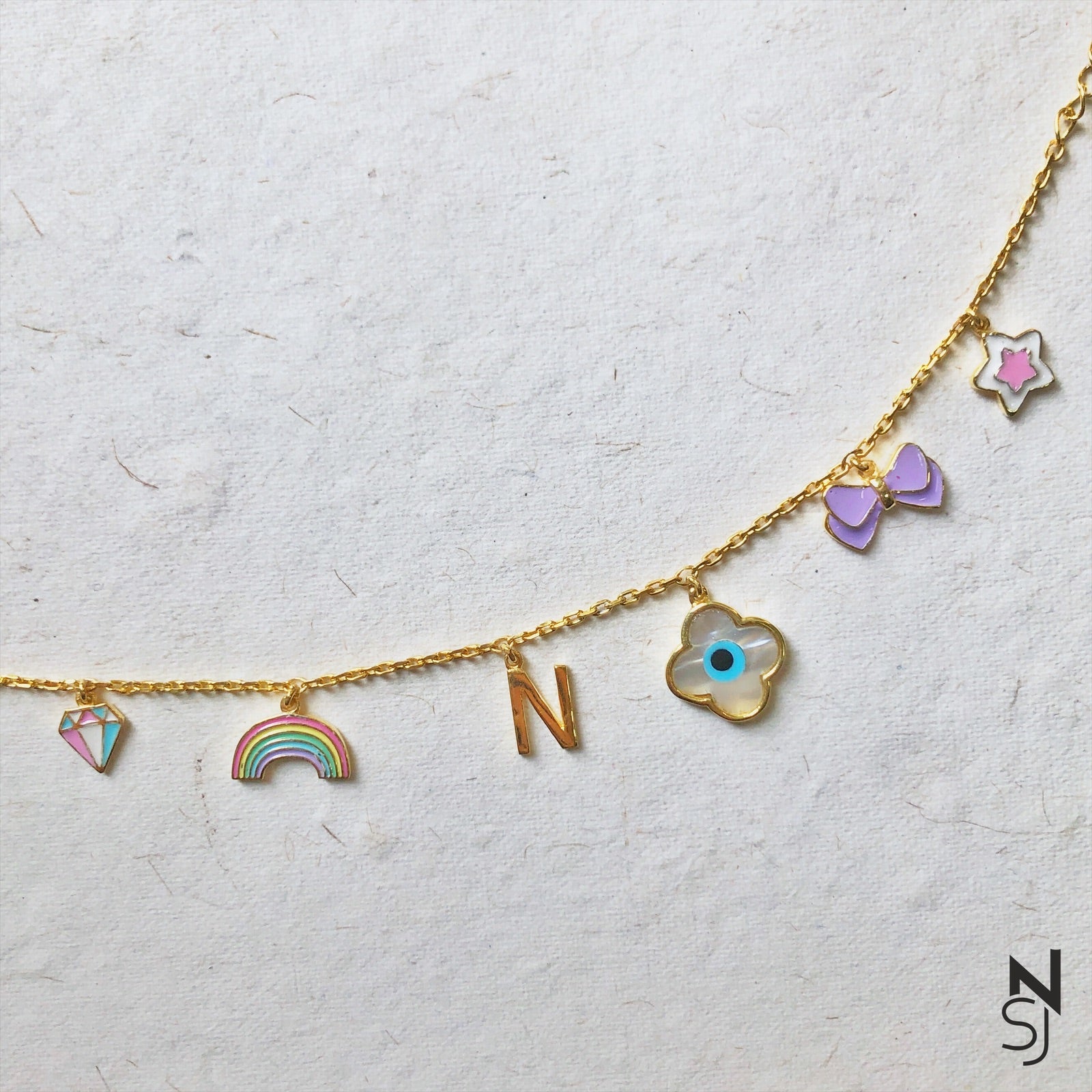 Charm Bracelet With Evil Eye & Custom Initial