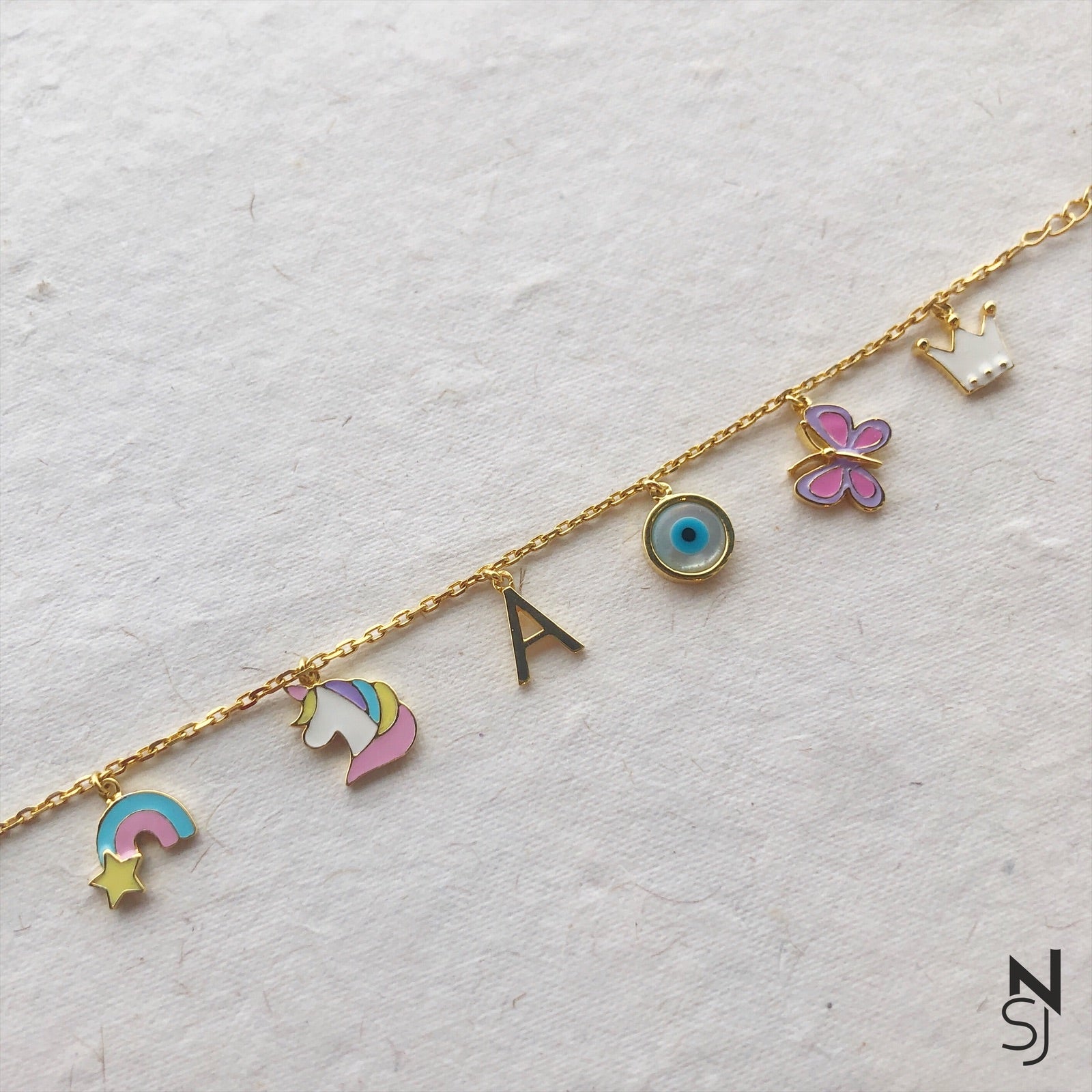Charm Bracelet With Evil Eye & Custom Initial