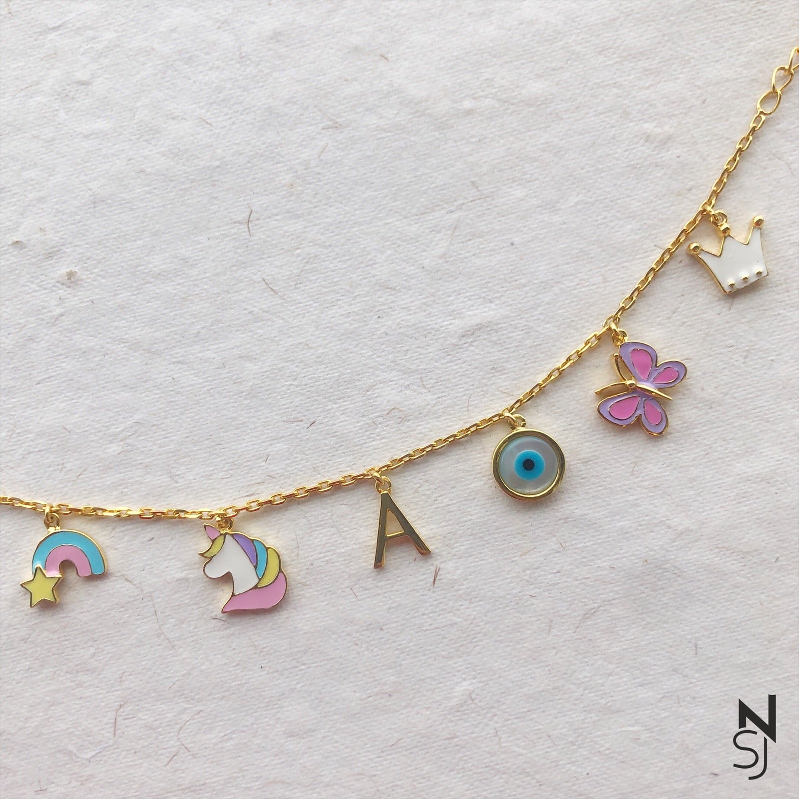 Charm Bracelet With Evil Eye & Custom Initial