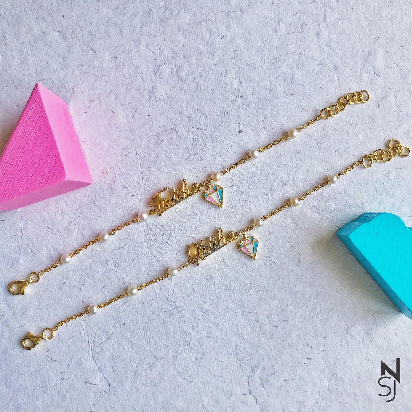 Custom Name with Dangling Diamond Bracelet