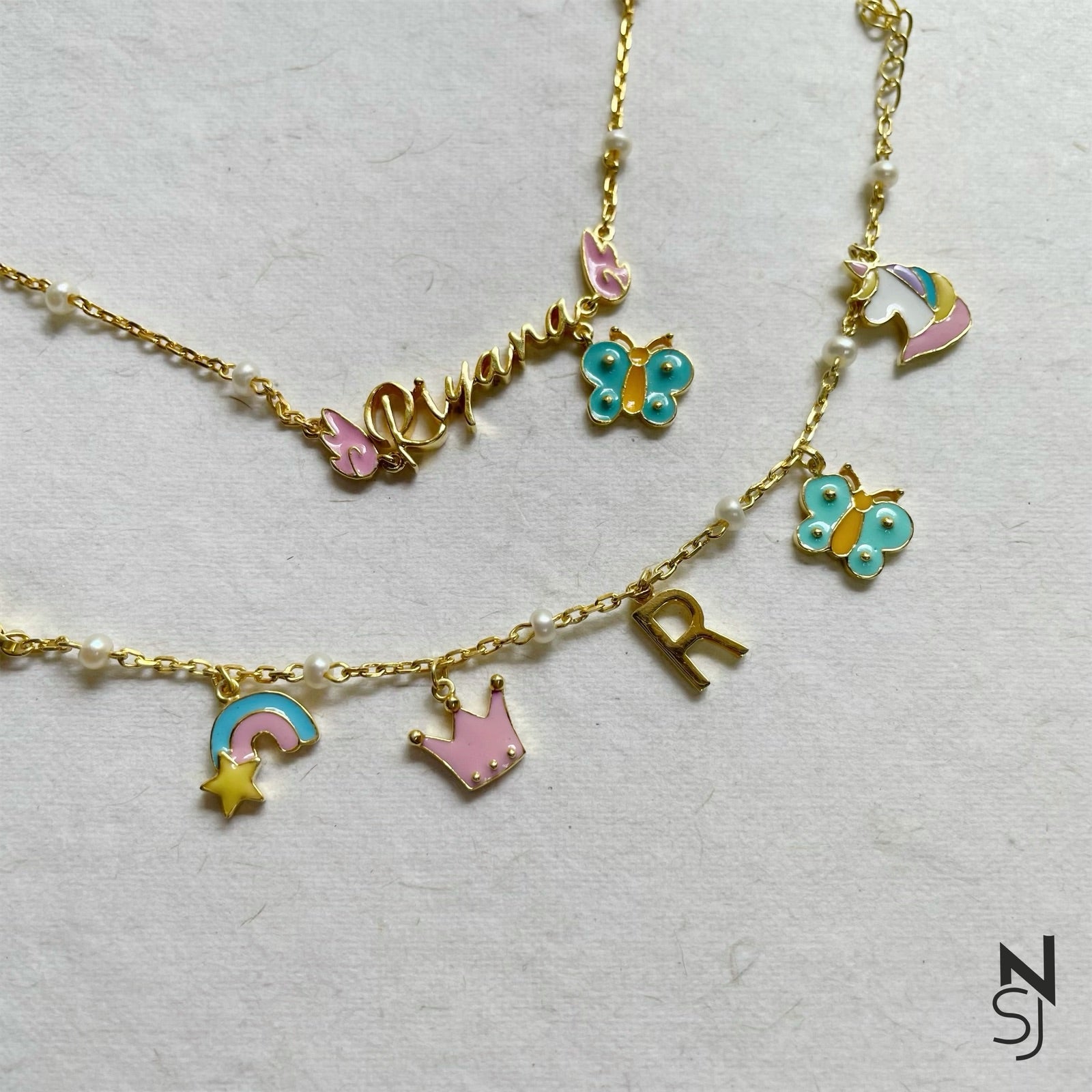Personalise Charm Bracelet & Angel Wing Neckchain Set