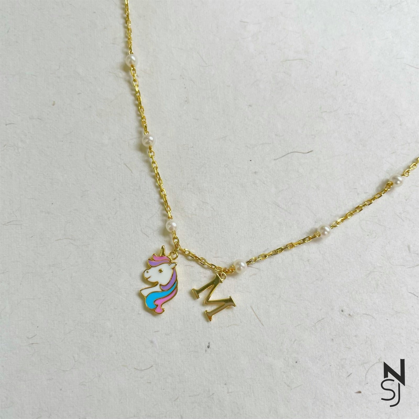 Personalised Unicorn Neckchain With Initial Hanging