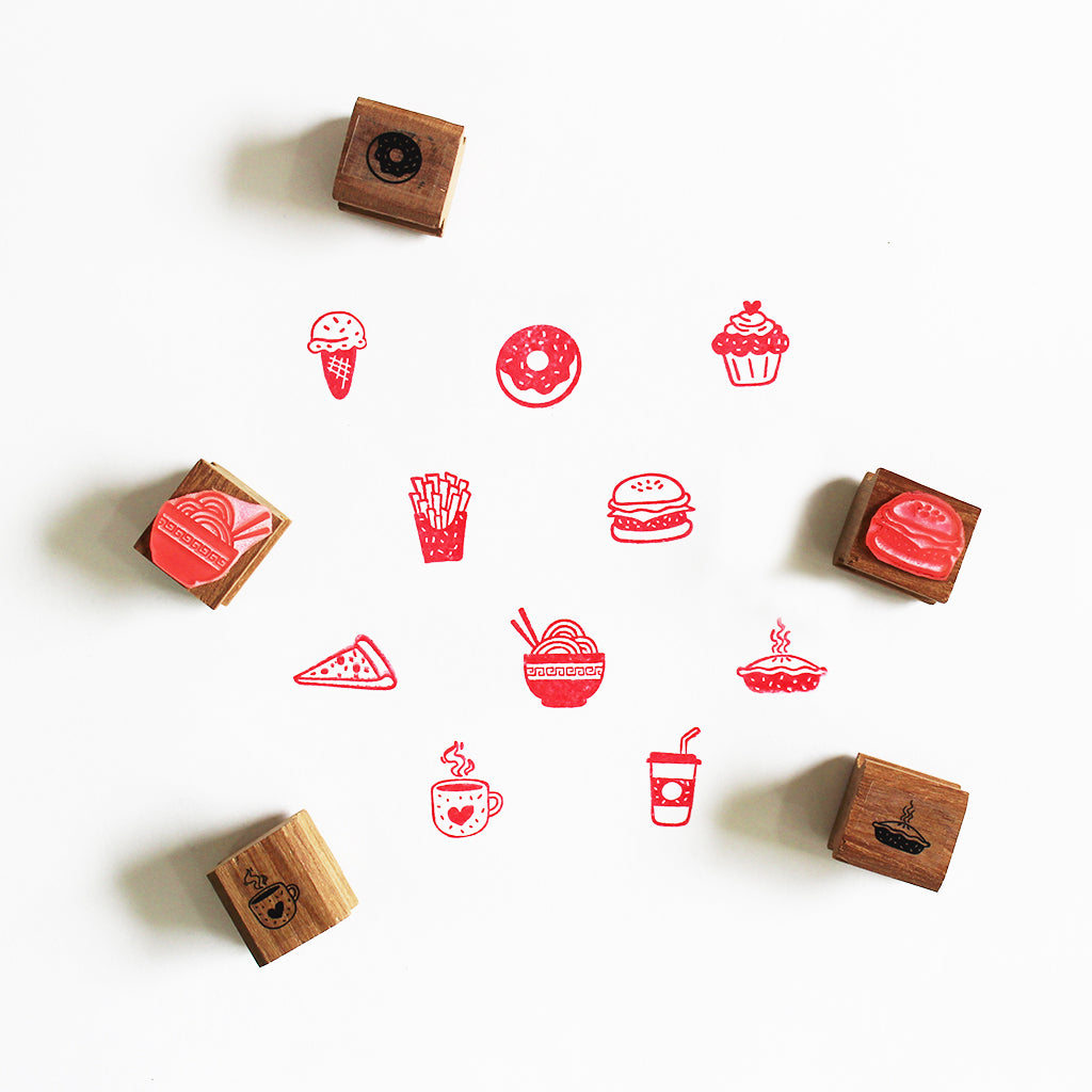 Wooden Craft Icon Stamps Ten Stamps Set With Stamp Pad -  Food & Drinks