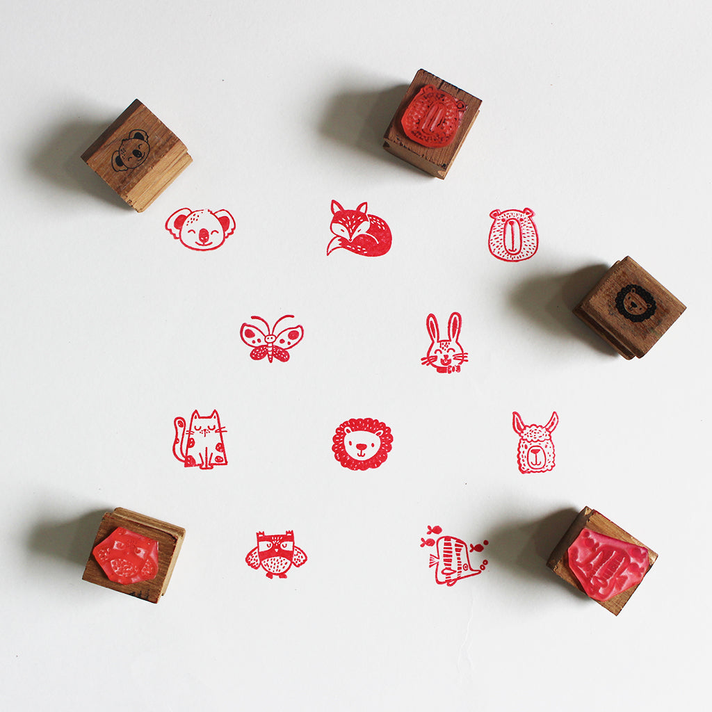 Wooden Craft Icon Stamps Ten Stamps Set With Stamp Pad - Animals 2