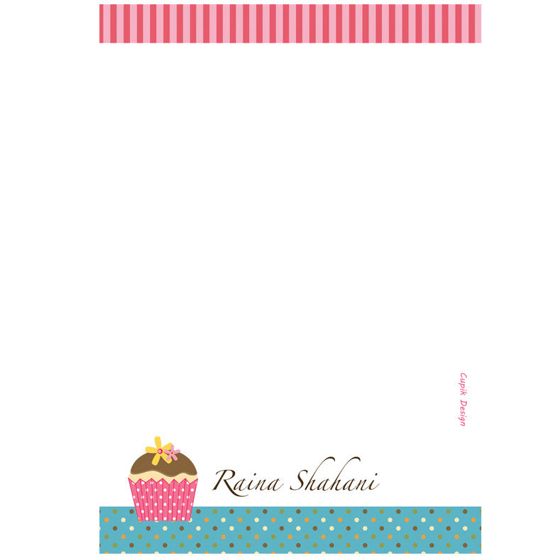 Personalised Note Sheets - Cupcakes, Set of 50 Sheets