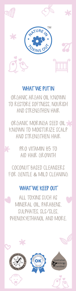 Natural Baby Shampoo with Coconut Cleansers, Organic Moringa & Organic Argan Oils