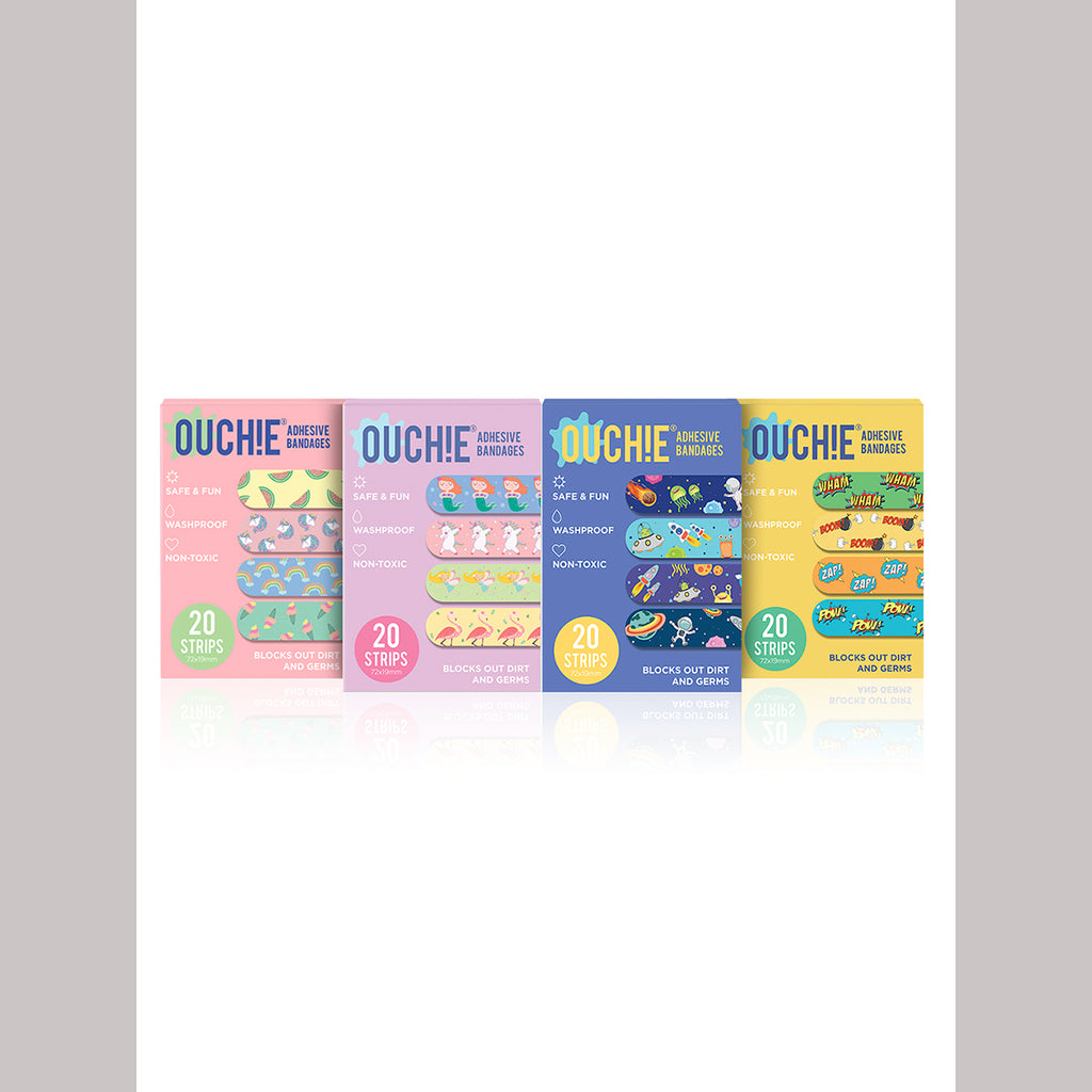AYA PAPAYA Ouchie NON-TOXIC Printed JUMBO Pack  (80 PACK) - Pink, Lavender, Space Blue, Yellow