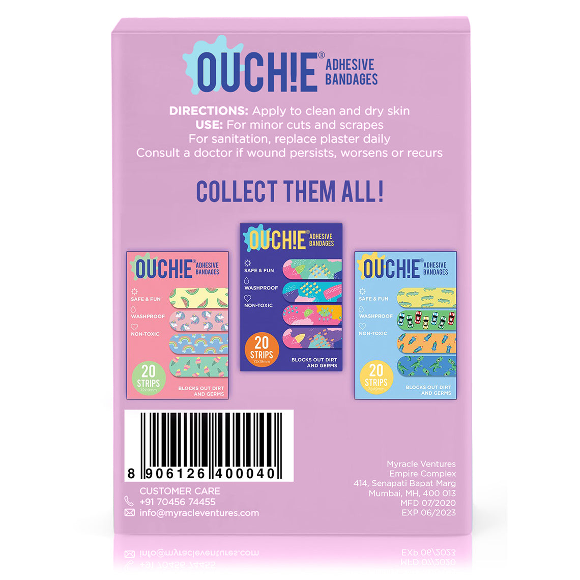 Ouchie Non-Toxic Printed Triple Combo (60 Pack) - Pink, Yellow, Lavender