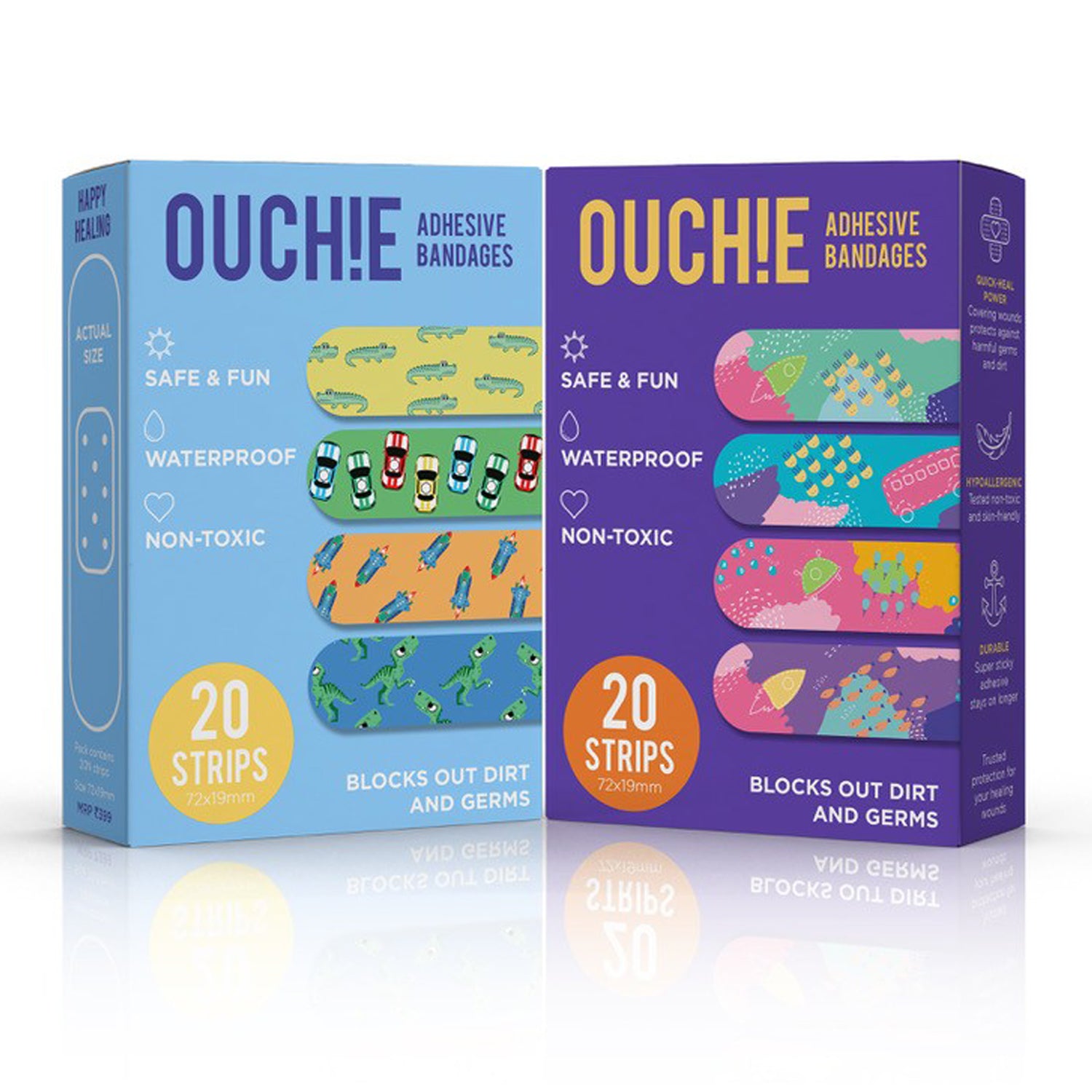 'Ouchie Printed Bandages'  Combo Set of 2 ( 20 x 2 = 40) (Blue & Purple)