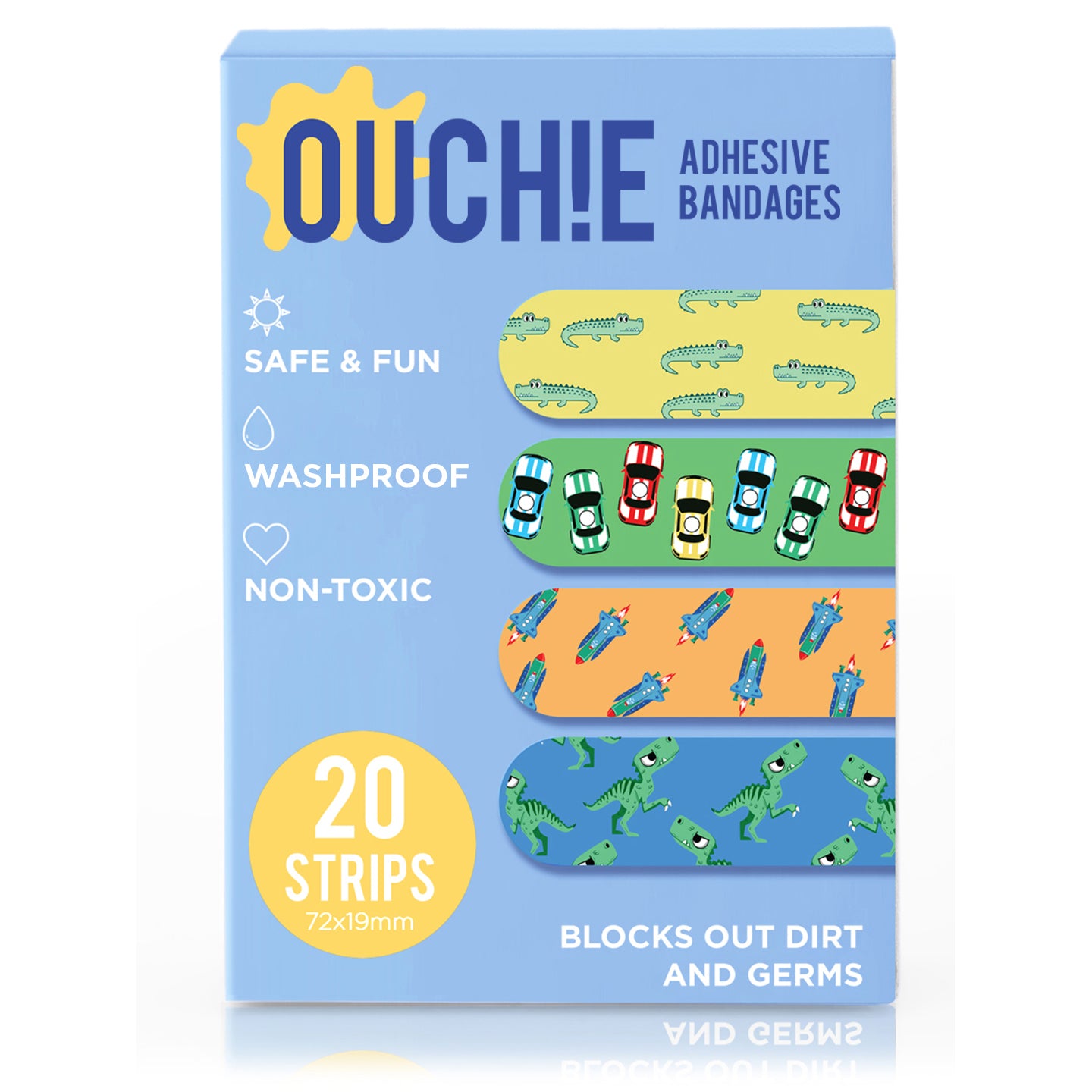 'Ouchie Printed Bandages'  20-Pack (Blue)