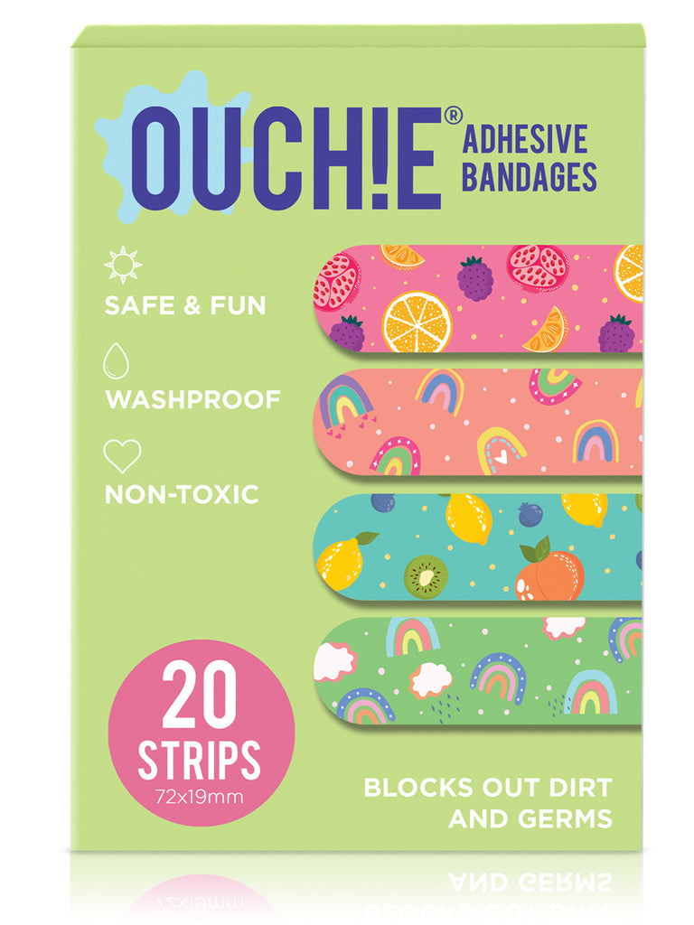 Ouchie Non-Toxic Printed Bandages Double Combo Set (40 Pack) - Orange & Lime Green