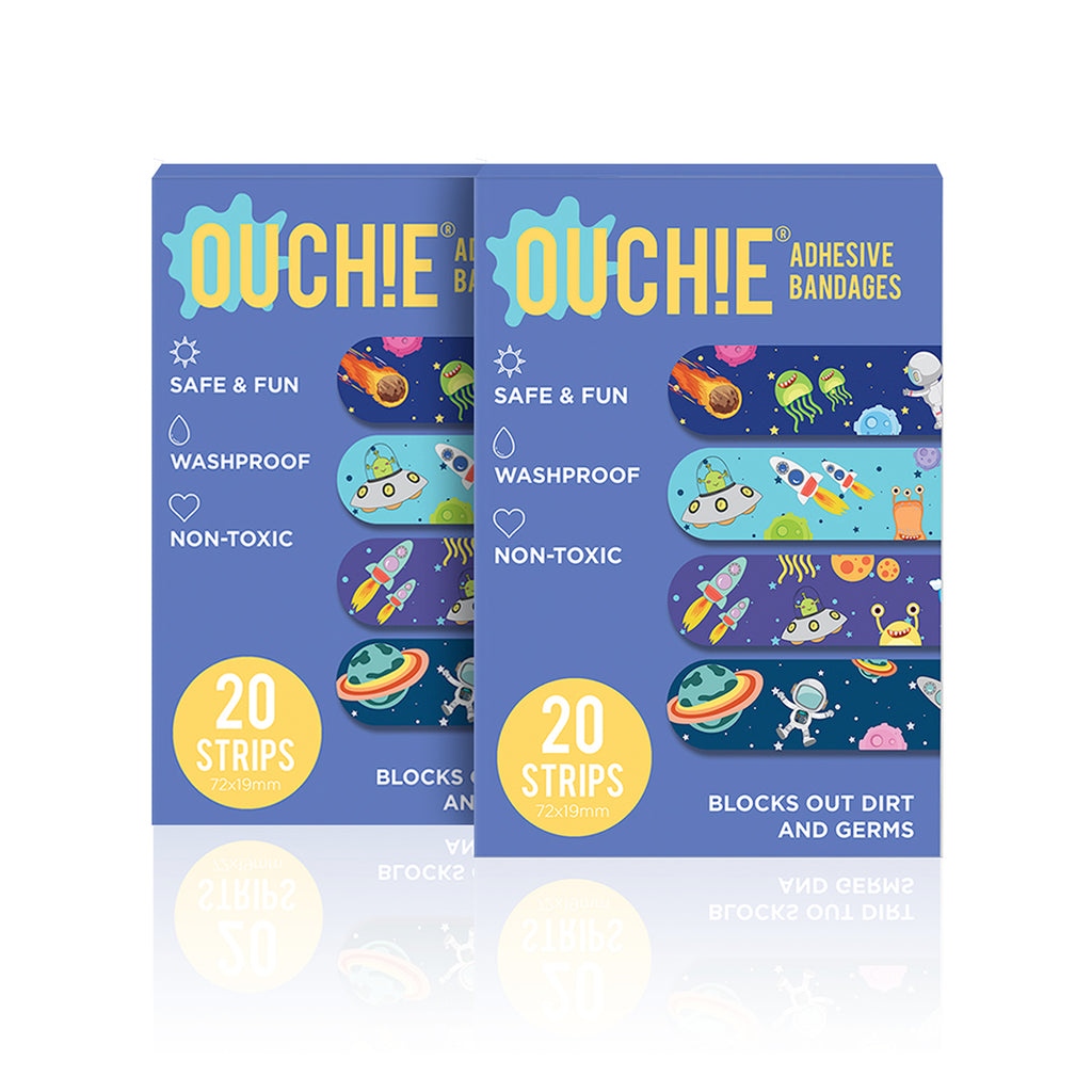 Ouchie Non-Toxic Printed Bandages Combo Set of 2 (40 Pack) - Space Blue