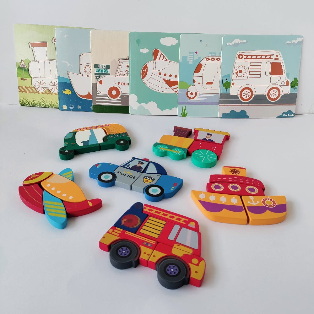 Open Ended Toddler's First 6 In 1 Puzzle - Modes Of Transport Vehicle-Puzzles-Open Ended-Toycra