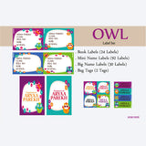 Label Set - Owl, 146 labels and 2 bag tags