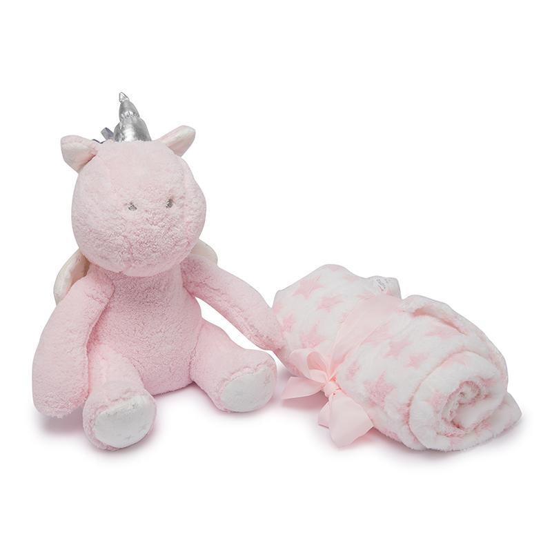 Pink Unicorn Blanket with Toy
