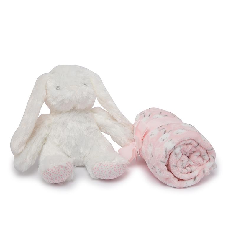 Pink Bunny Blanket with Toy