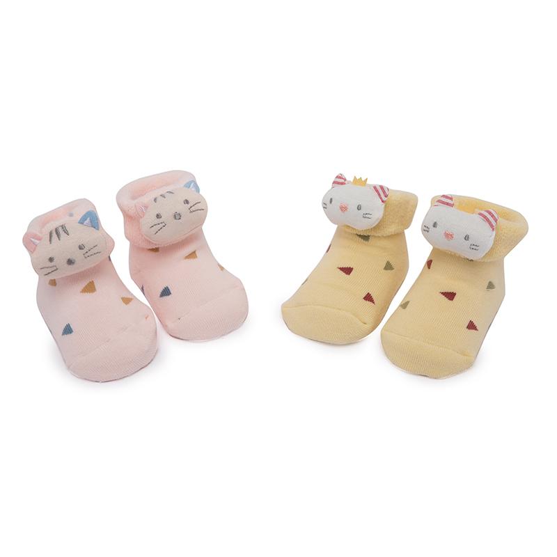 Kicks & Crawl- Yellow and Pink Kitty 3D Socks (Pack of 2)