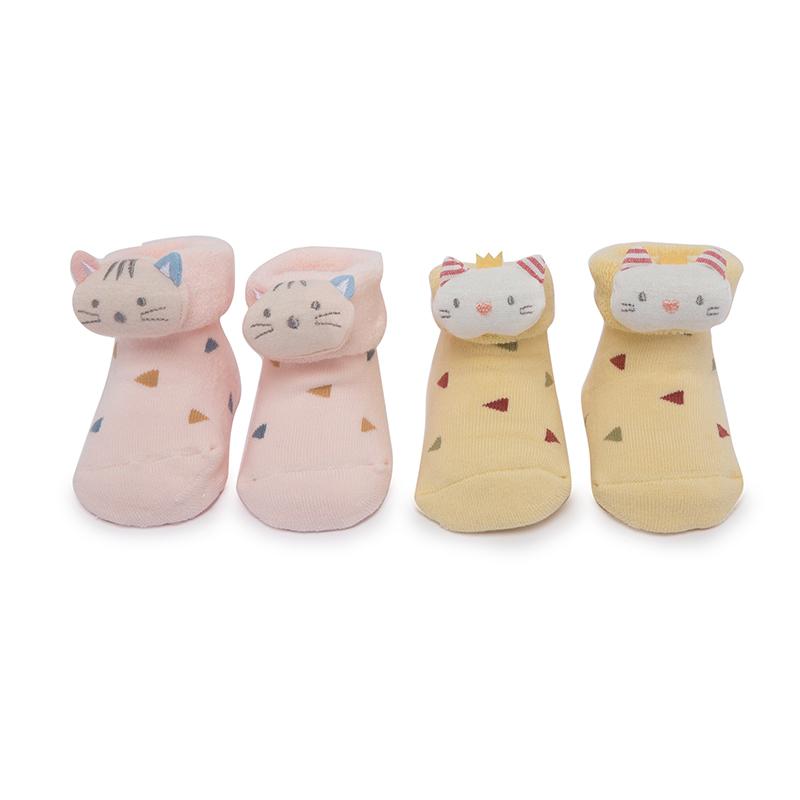 Kicks & Crawl- Yellow and Pink Kitty 3D Socks (Pack of 2)