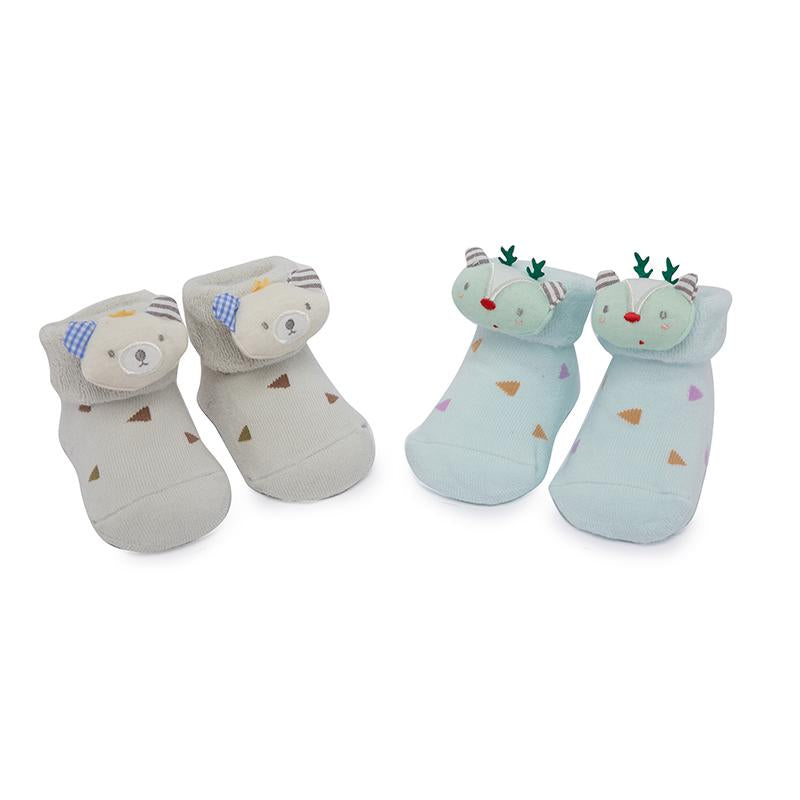Kicks & Crawl- Teddy and Reindeer 3D Socks (Pack of 2)