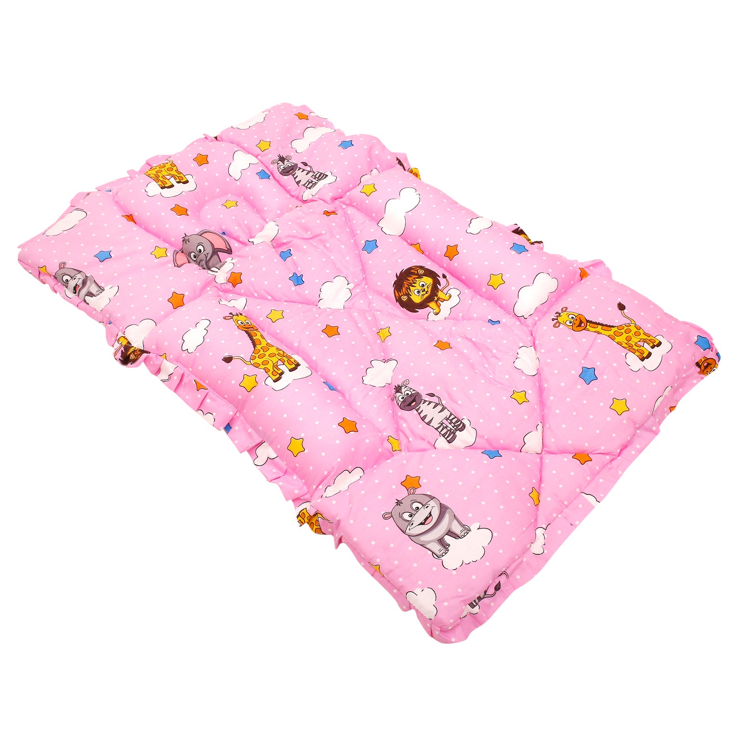 Baby Moo Mattress With Fixed Neck Pillow And Bolsters Flying Animals Pink