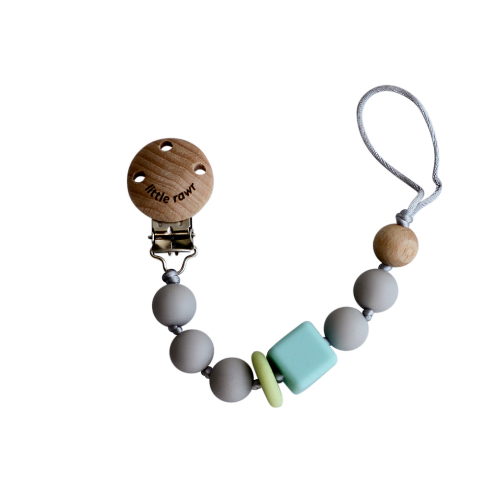 Little Rawr Silicone Pacifinder Beads with Clip Holder - Grey