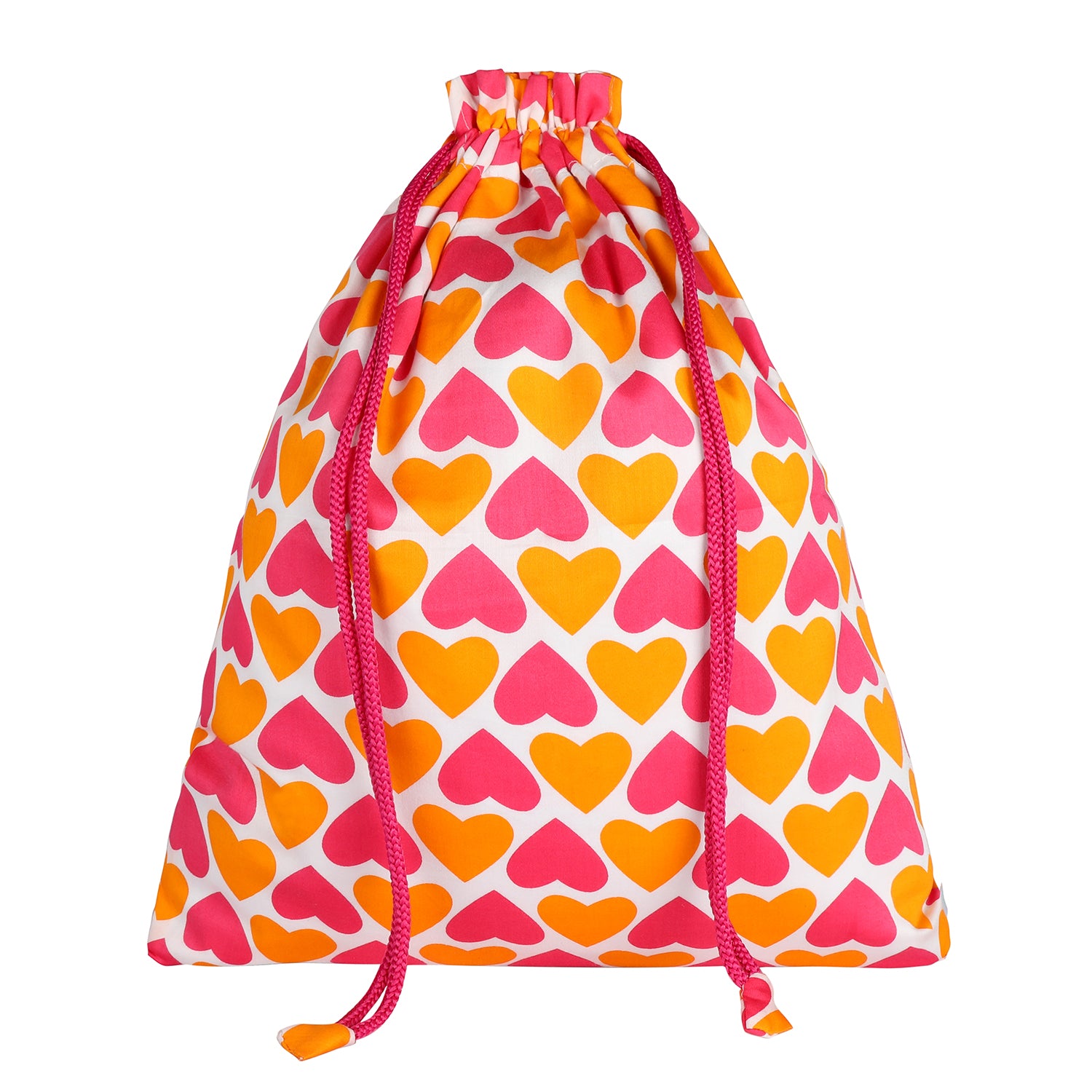 Drawstring Bag ( Shoe Bag) - Pink & Orange Hearts