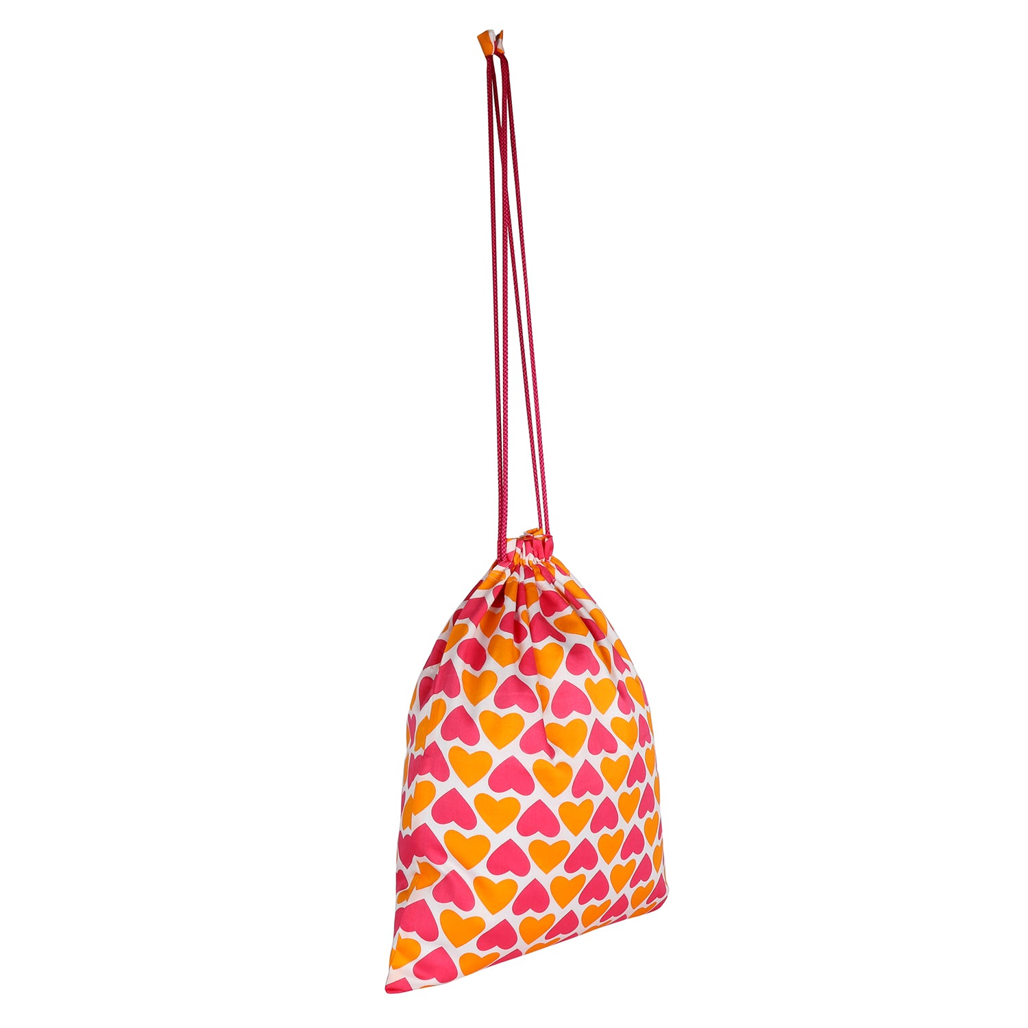 Drawstring Bag ( Shoe Bag) - Pink & Orange Hearts