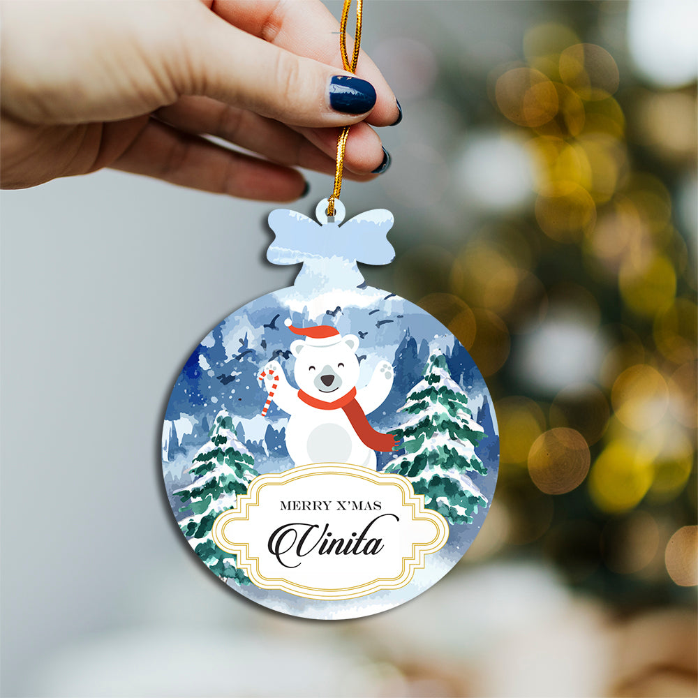 Personalised Polar Bear in The Snow Printed Ornament