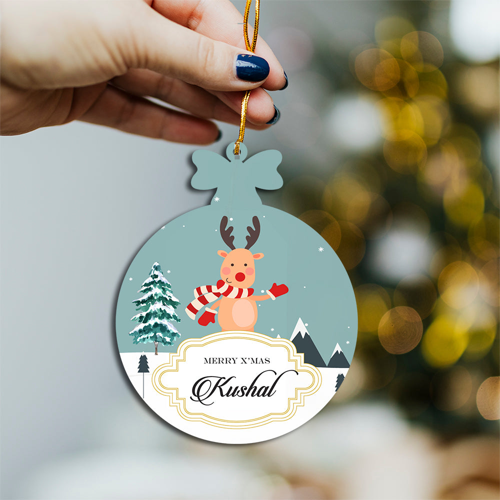 Personalised Rudolph Playing in The Snow Printed Ornament