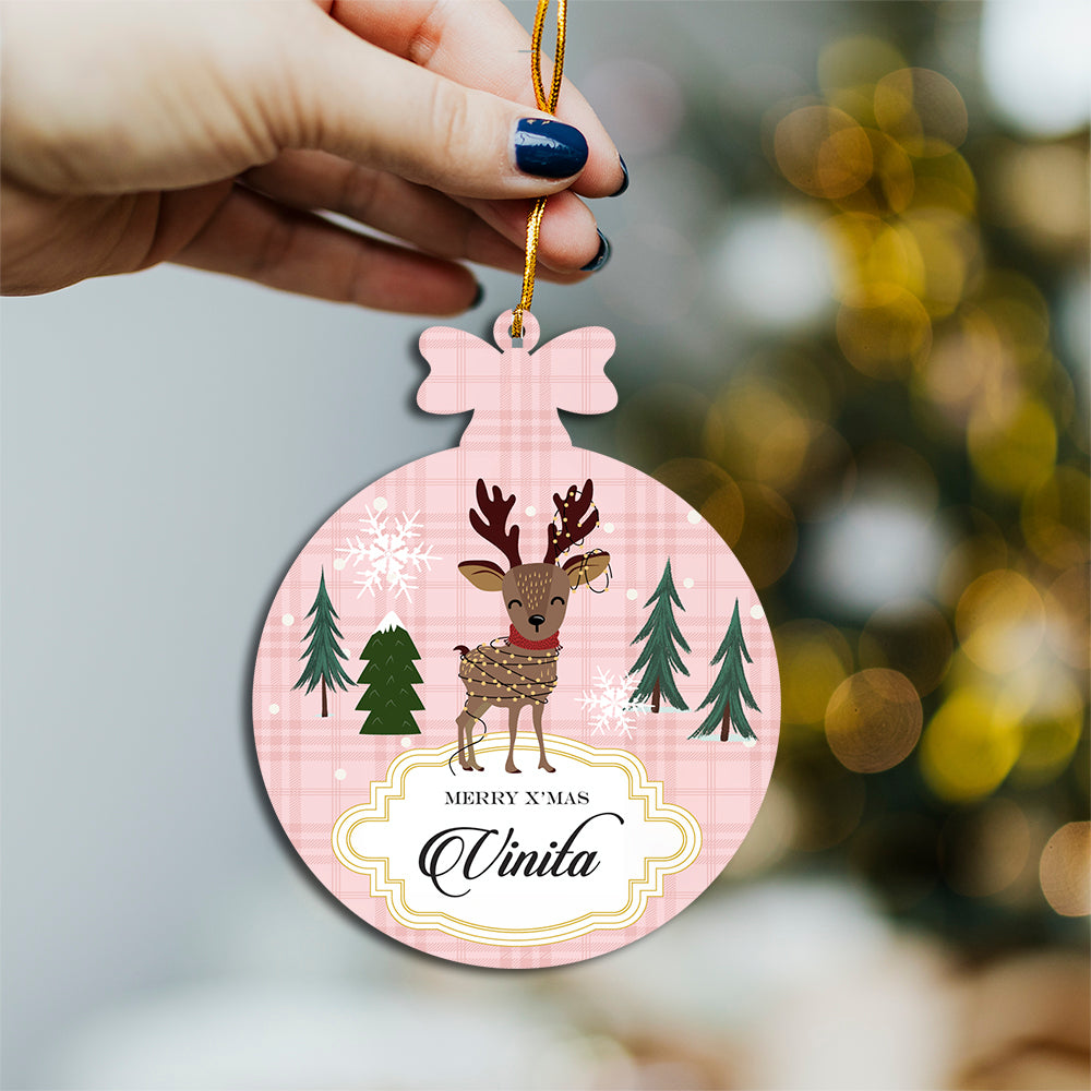 Personalised Rudolph in Christmas Lights Printed Ornament