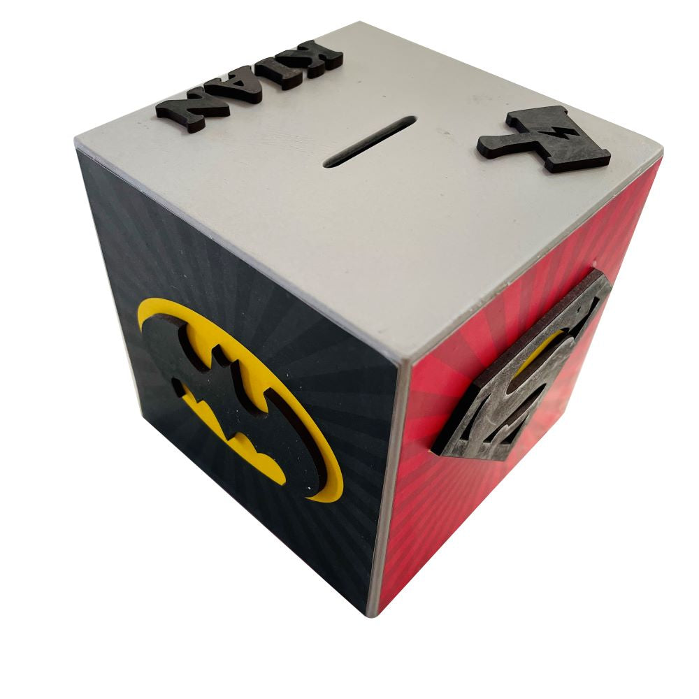 Personalised Doxbox Superhero Theme Piggy Bank