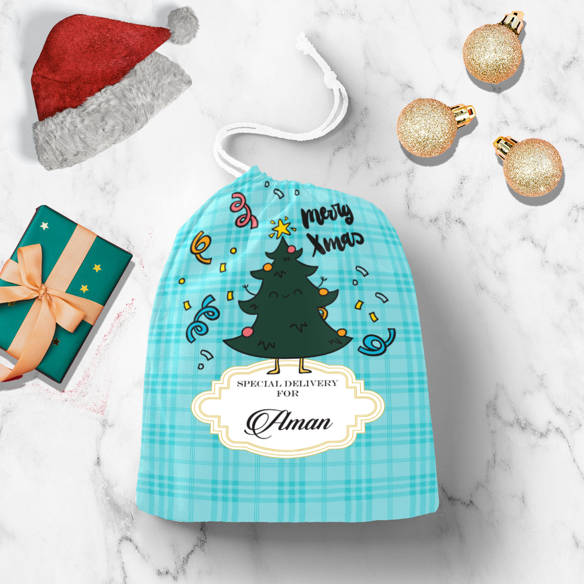 Personalised Merry Xmas Tree Gift Sack