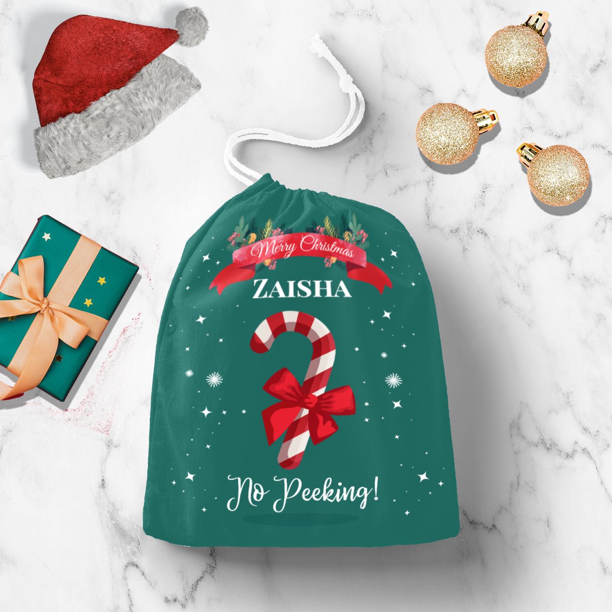 Personalised Candy-Cane No Peeking Gift Sack