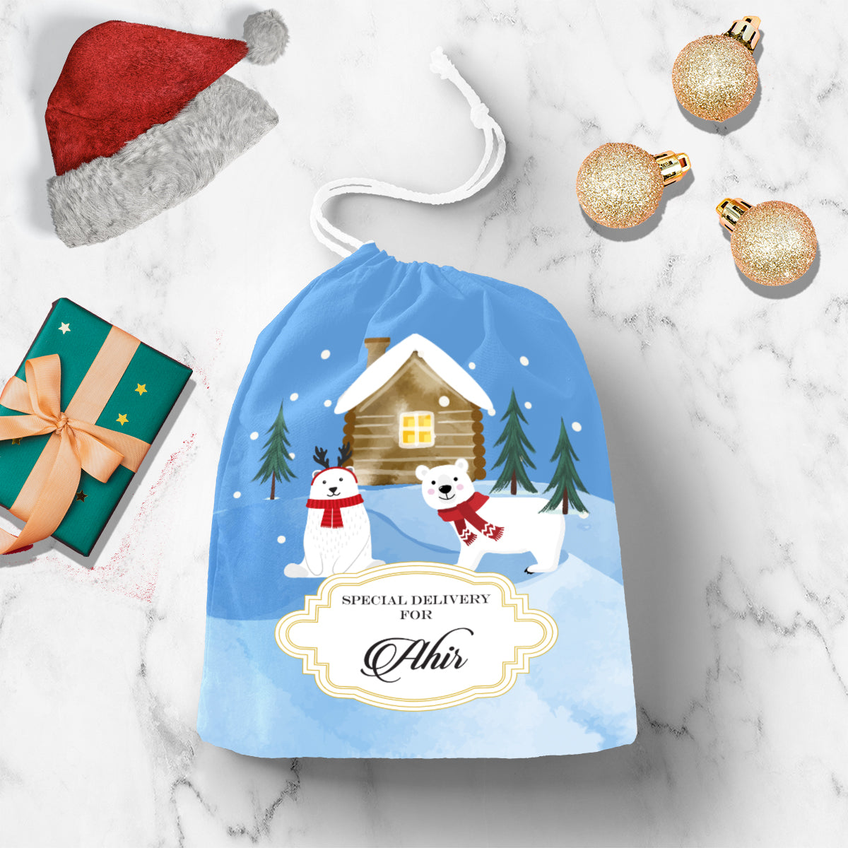 Personalised Polar Bears Cottage Gift Sack