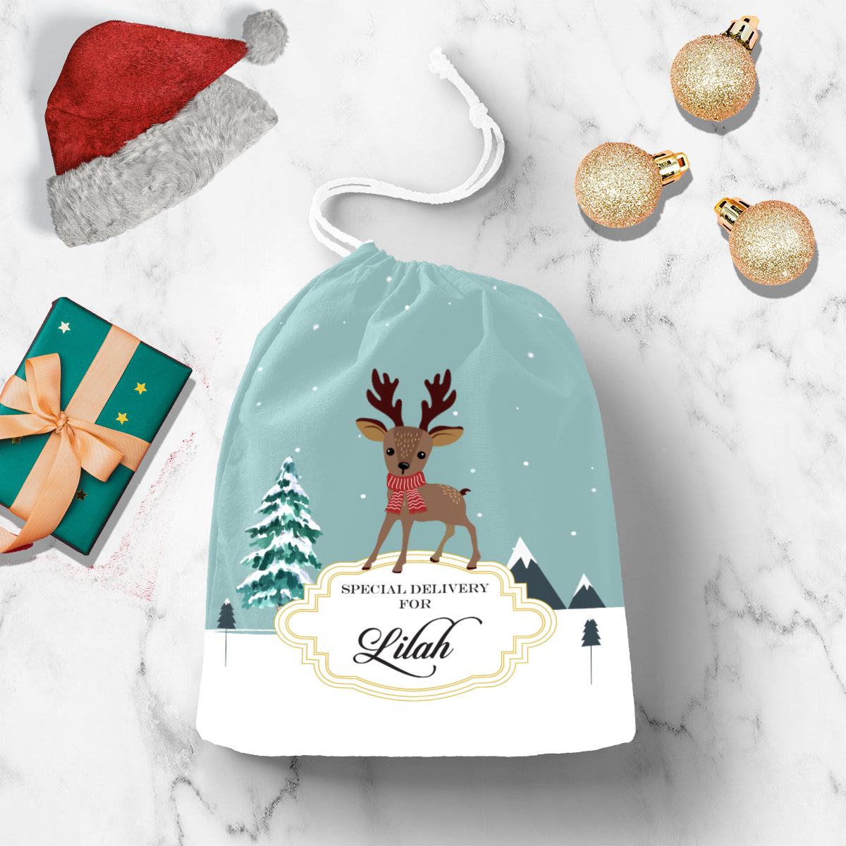 Personalised Rudolph In Wonderland Gift Sack