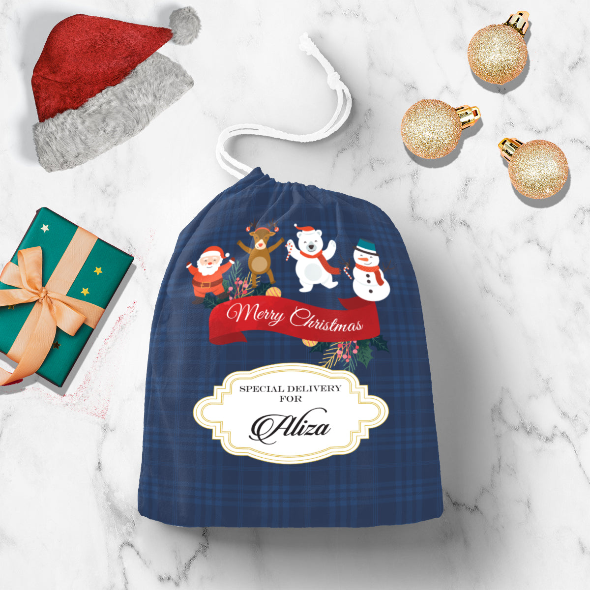 Personalised Lil X'mas Friends-Navy Gift Sack