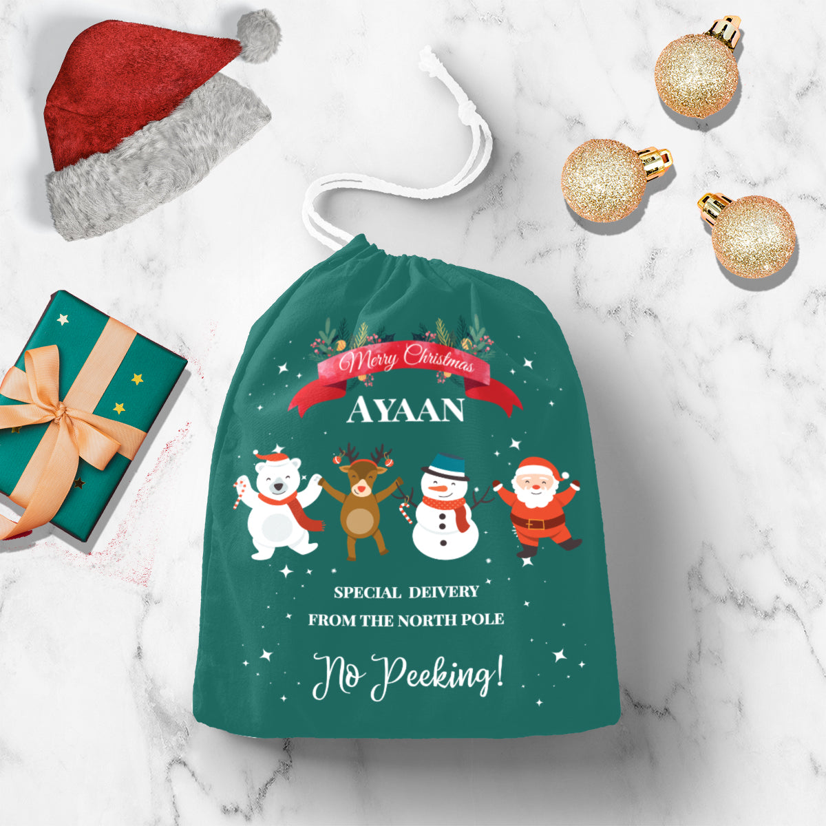 Personalised Lil X'mas Friends-Emerald Gift Sack