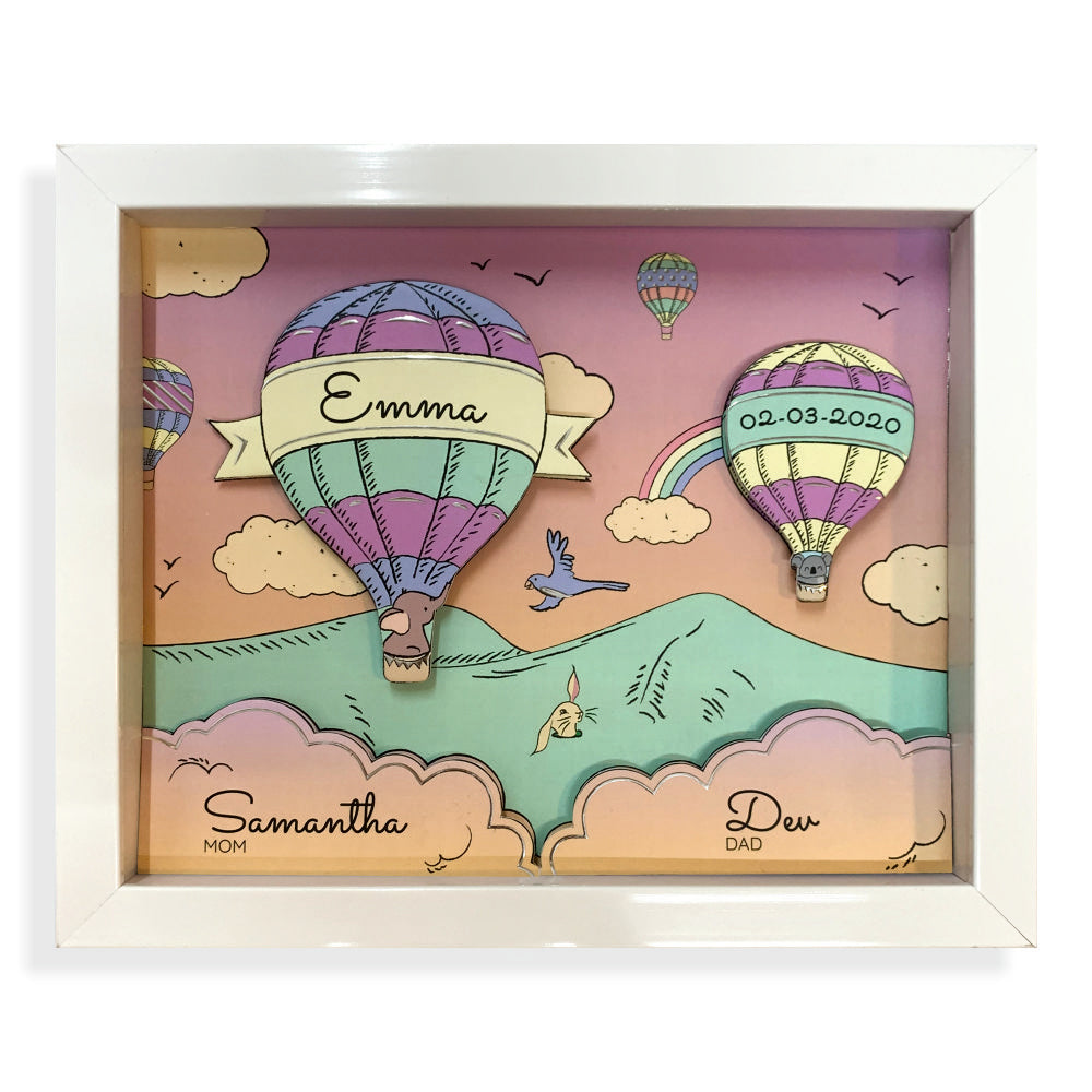 Shadow Box Frame with Silver Foil - Orchid Hot Air Balloon