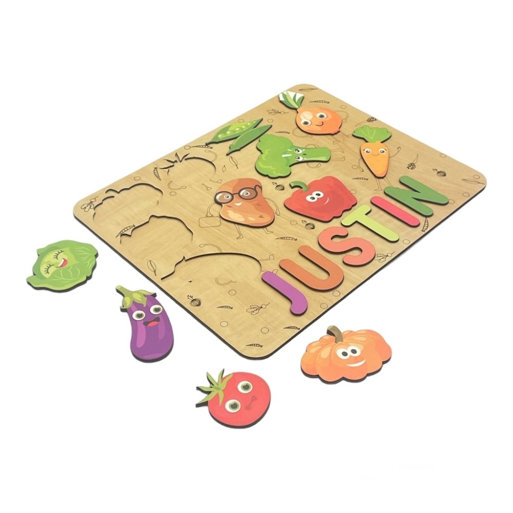 Personalised Wooden Name Puzzle- Vegetables