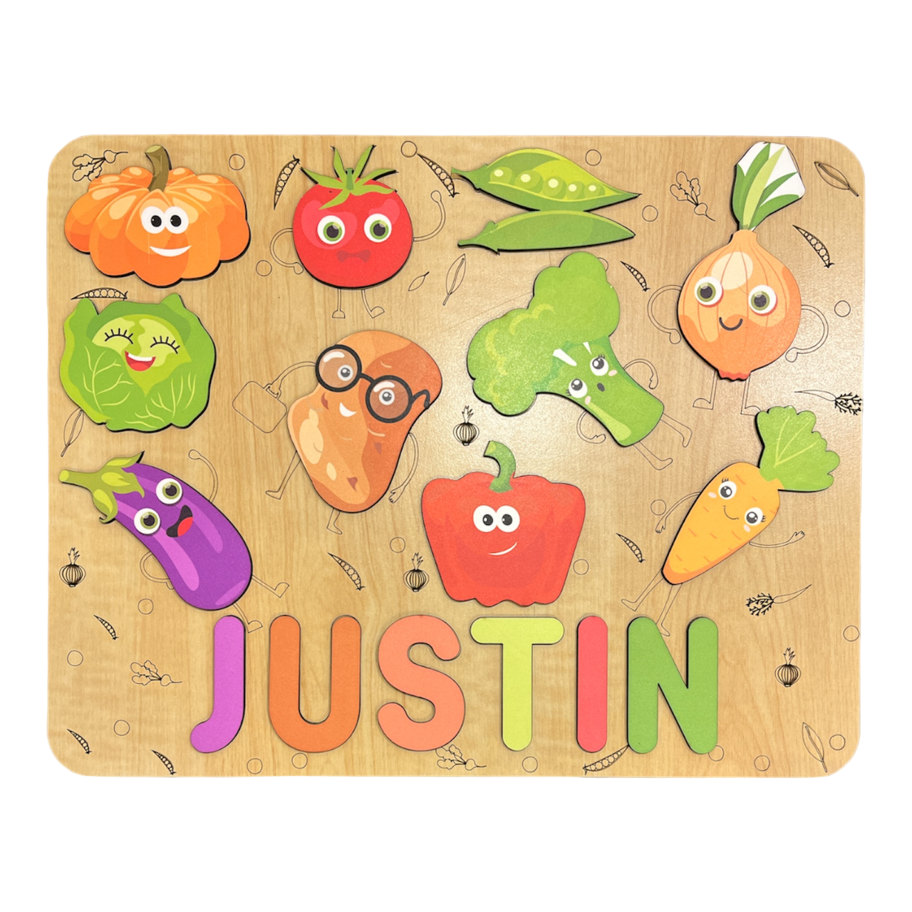 Personalised Wooden Name Puzzle- Vegetables