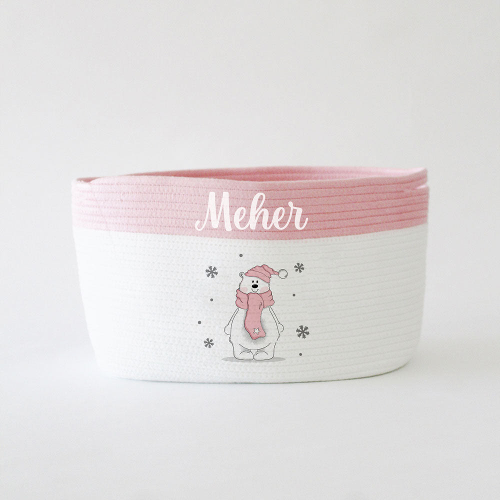 Personalised Christmas Basket - Medium - Polar Bear - Pink