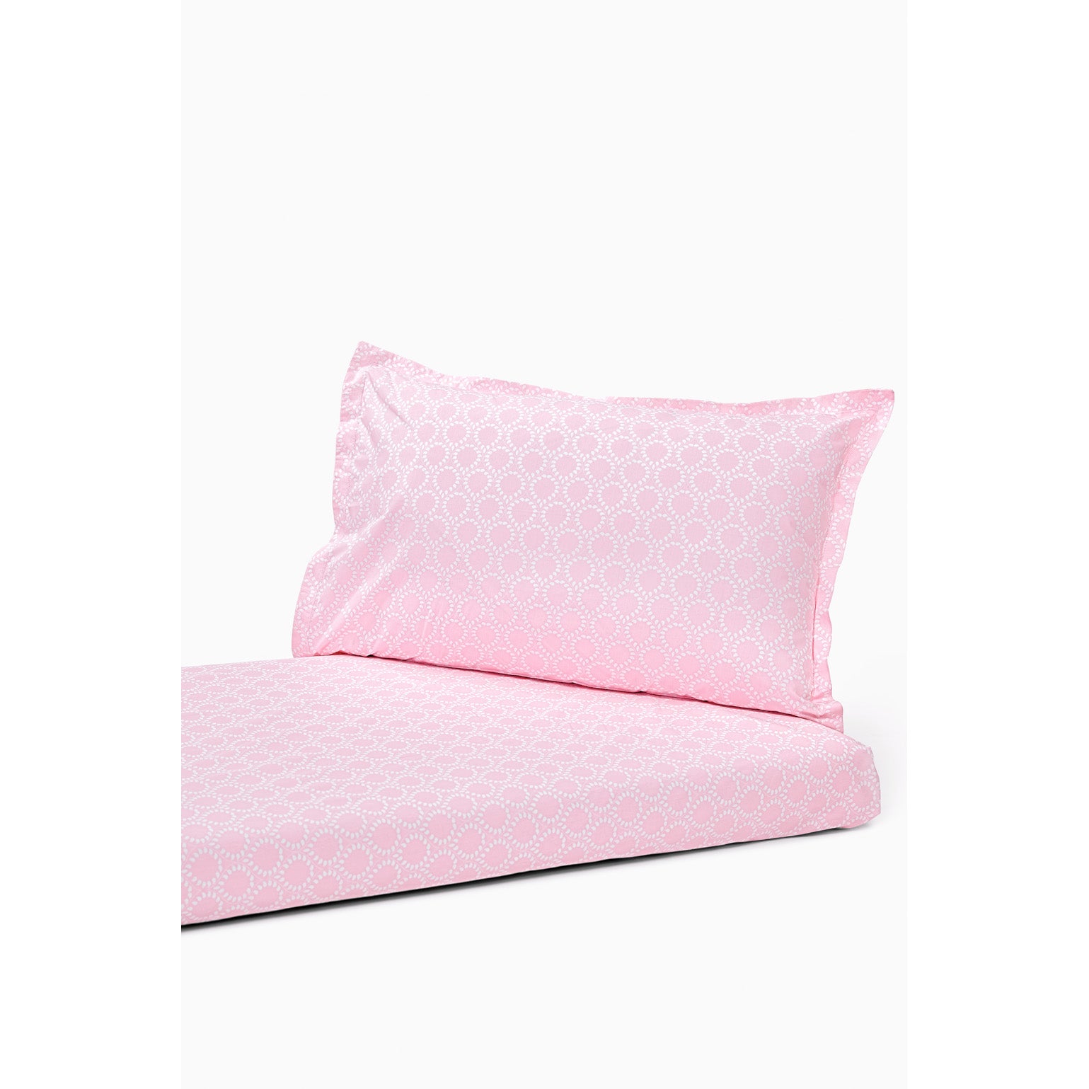 Bedsheet Set - Pink Leaf, Double Bed Size
