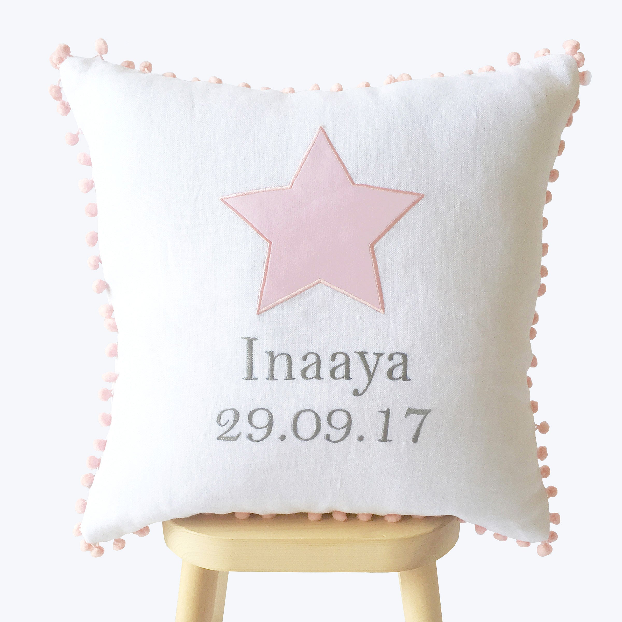 Personalised Name & Birth Date Cushion - Pink