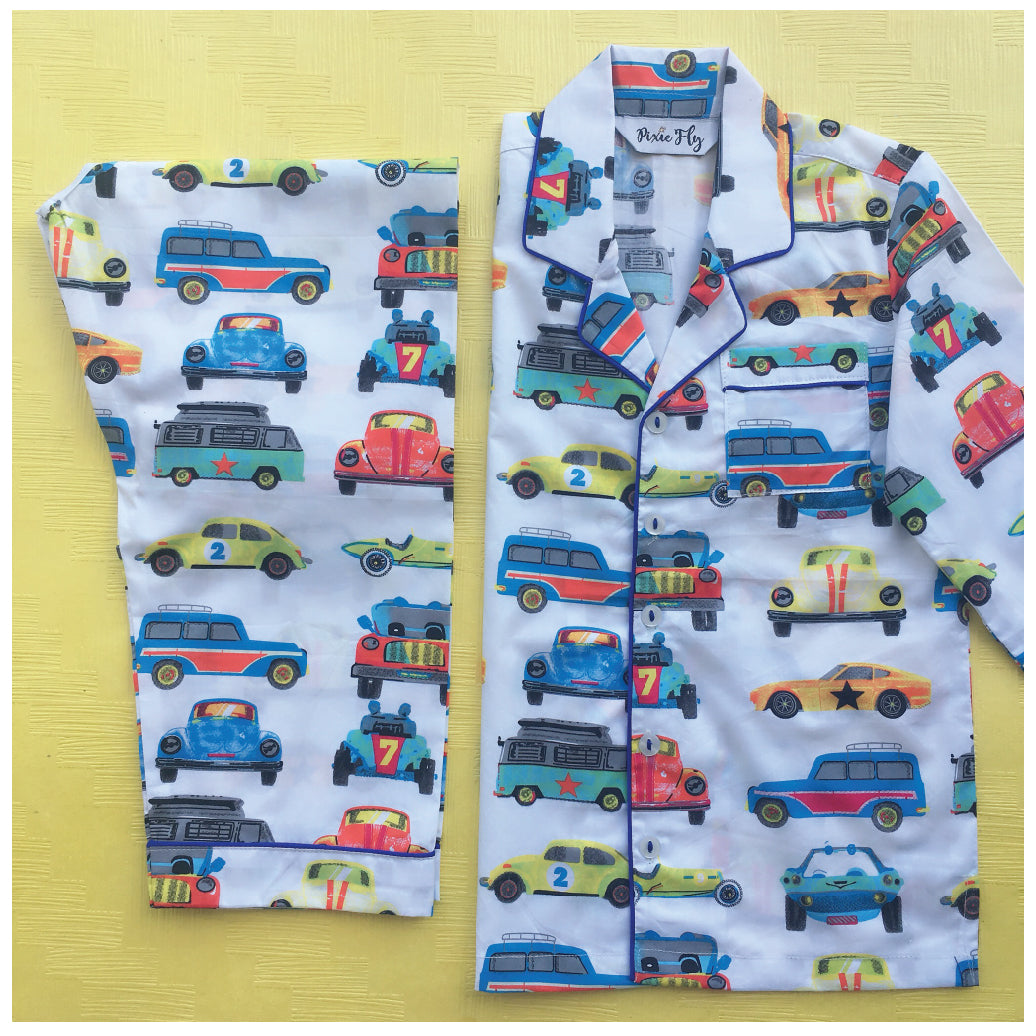Kid's Pyjama Set - Transport(White)