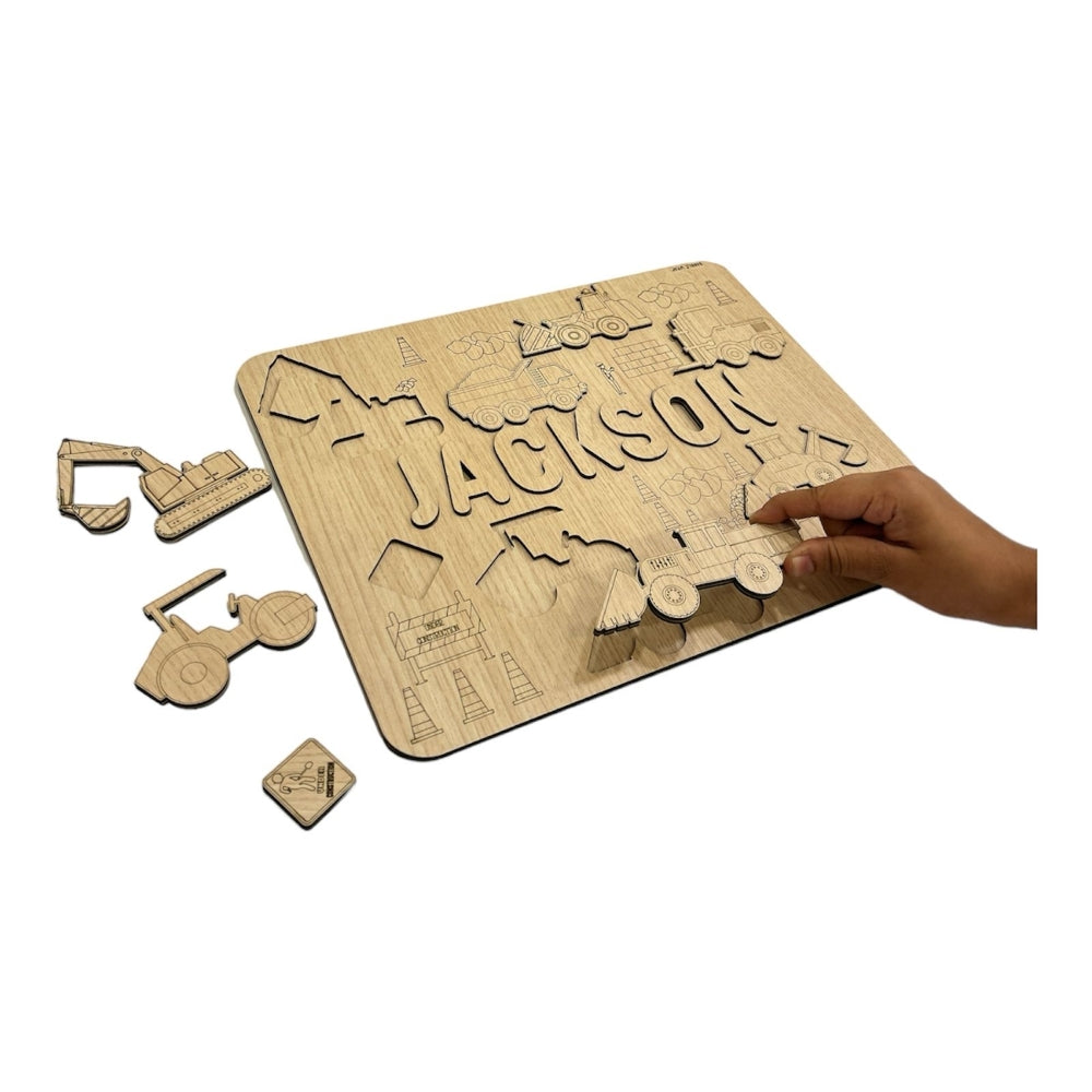 Personalised Wooden Name Puzzle- Construction Site
