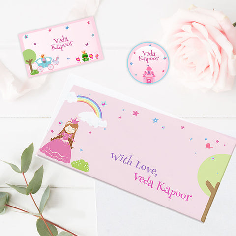 Personalised Gift Envelopes, Cards & Stickers Combo - Princess, Set of 130
