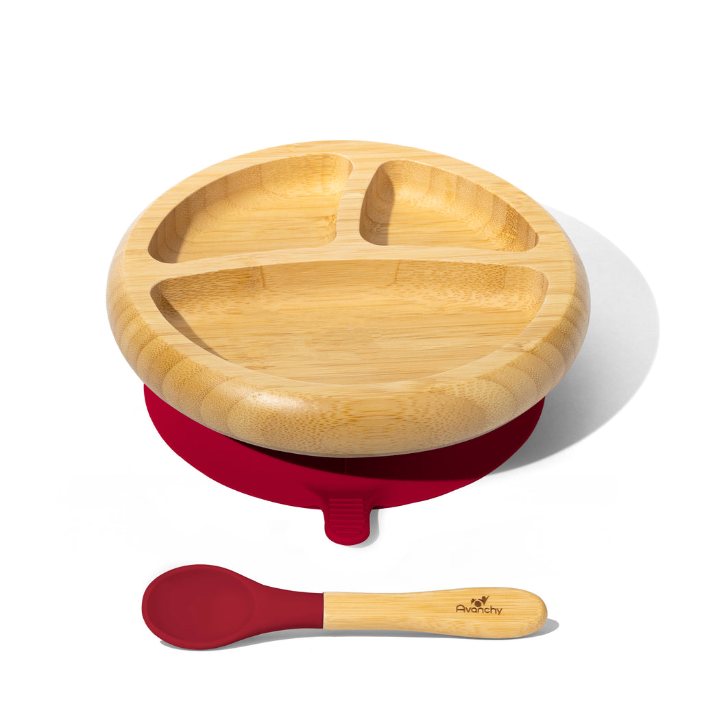 Avanchy Bamboo Baby Plate & Spoon-Magenta