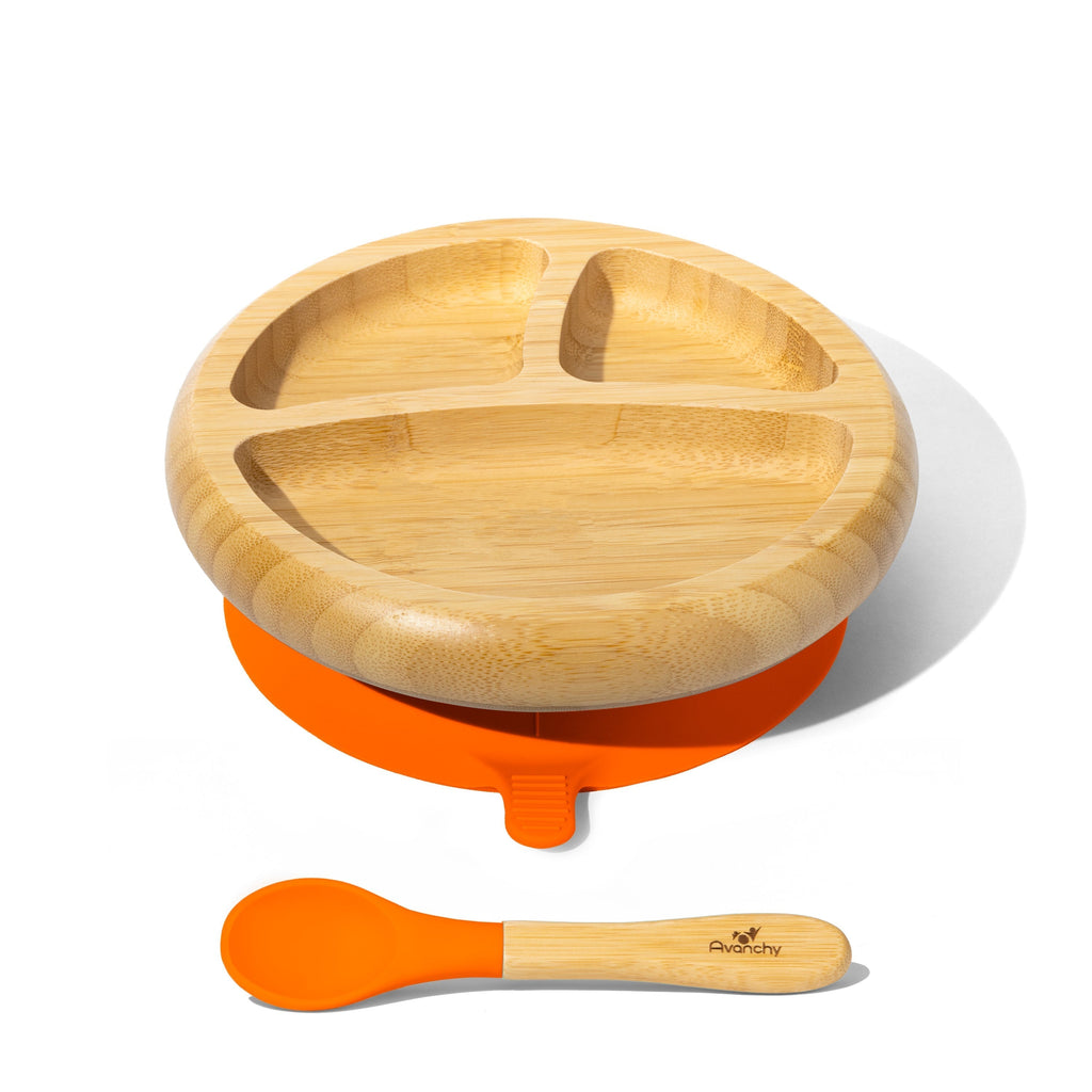 Avanchy Bamboo Baby Plate & Spoon- Orange