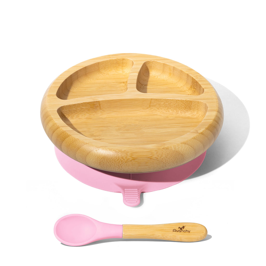 Avanchy Bamboo Baby Plate & Spoon - Pink
